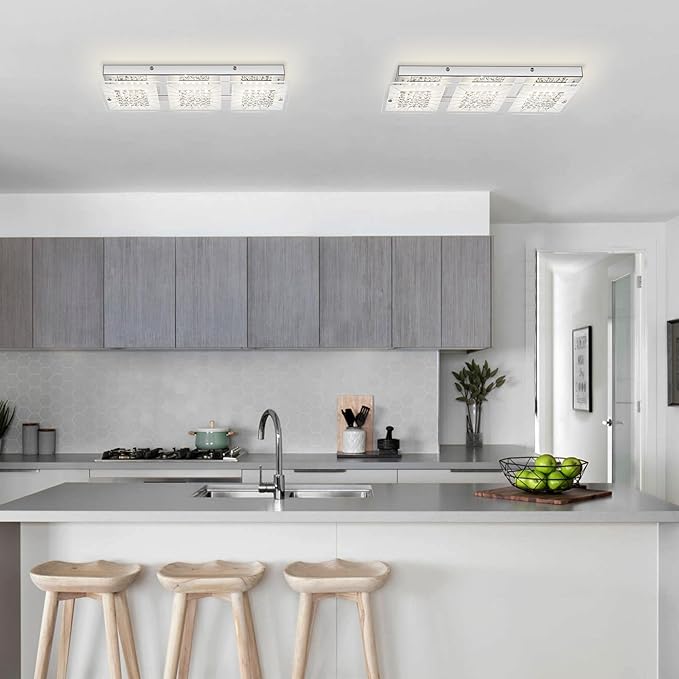 Crystal Ceiling Light Flush Mount Rectangle Ceiling Light Fxiture Modern Hallway Light LED Dimmable 4000K for Kitchen, Bathroom, Bedroom, 18W