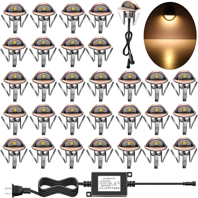 LED Stair Light Low Voltage Waterproof IP65 Outdoor F1.38 Wood Recessed LED Deck Lighting Yard Garden Patio Step Landscape Pathway Decor Lamp, Bronze (30pcs,Warm White)