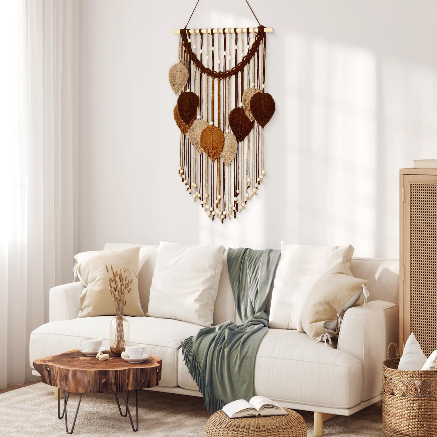 Weldomcor Macrame Wall Hanging Boho Leaf Woven Tapestry, Bohemian Chic Home Decor Modern Handmade Leaves Feather Wall Art Decorations for Bedroom Living Room Apartment Ornament 16.5" W X 31.5"" L"