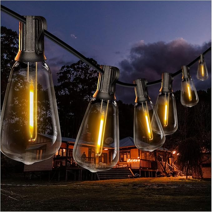 DAYBETTER 50FT Outdoor String Lights Waterproof - 25 Warm White Bulbs 2700K Patio Lights Weatherproof Shatterproof for Garden Backyard Pergola Energy-Efficient LED Party Lighting