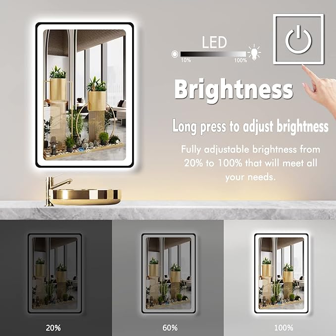 20 x 30 Inch Black Bathroom LED Mirror with Black Frame Lighted Vanity Mirror with Lights for Bathroom Wall 30in LED Mirror 3 Color Dimmable Anti Fog 30" Framed Bathroom Smart Light up Mirror