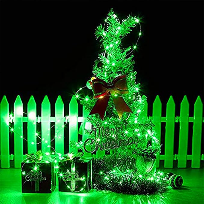 LAMPHOME 100 LED Green St Patrick's Day Fairy Lights Battery Operated, Copper Wire Starry String Lights, 32.5Ft Multi Functions & Timer with Remote for St Patrick's Day Decorations