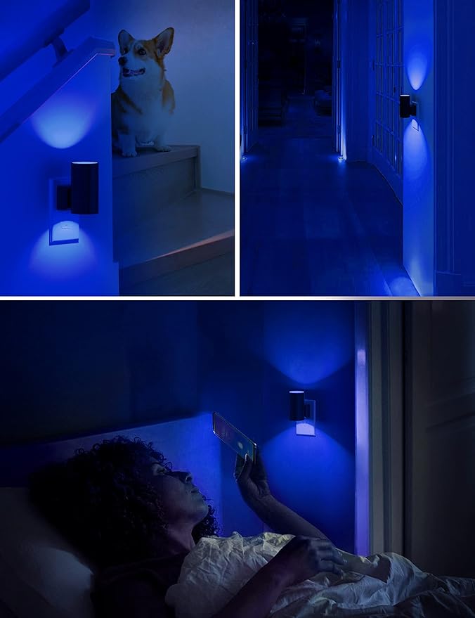 Blue Night Light, LOHAS Bluey Light Plug into Wall, Dusk to Dawn Sensor, 0-100LM, Adjustable Brightness, Calm Dimmable Lights for Bathroom, Hallway, Bedroom, 2 Pack