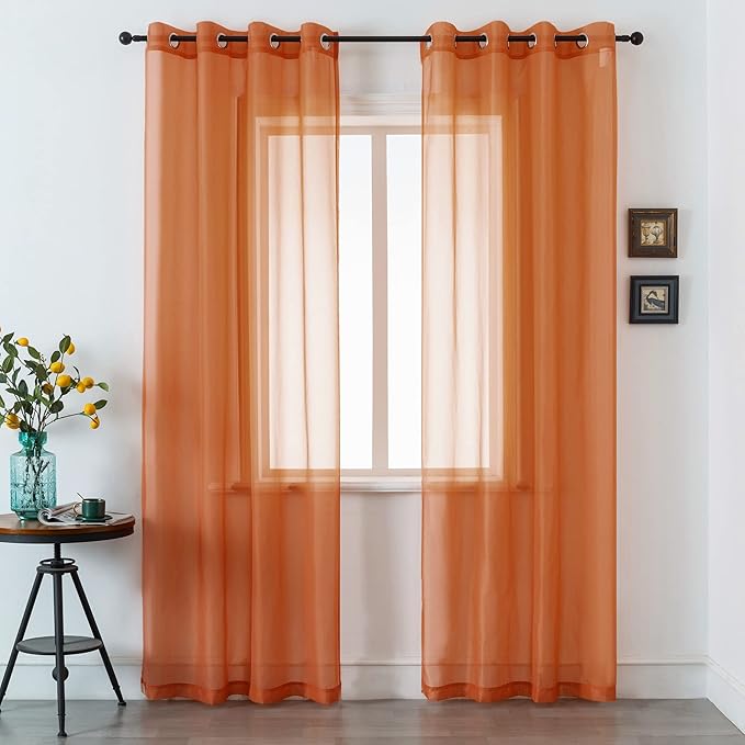 DUALIFE Terracotta Extra Long Curtains for Bedroom 2 Panel Sets Grommet Sheer Curtains for Living Room 52X120 Inches Long 10 FT Rust Burnt Orange Red
