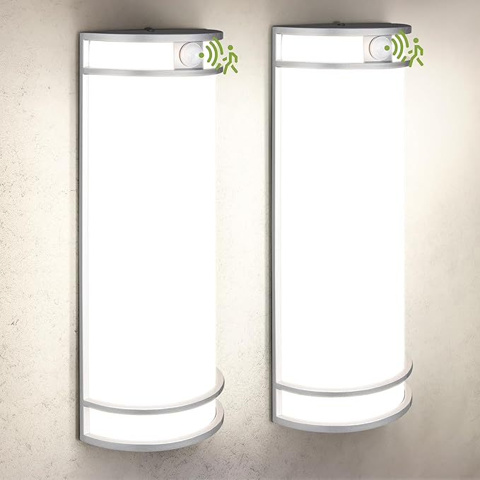 ASD 18 Inch Motion Sensor LED Outdoor Sconce Lights - 20W 3000K 4000K 5000K Nickel Exterior Lighting Fixtures, Dimmable Exterior Lights for House, Modern Patio Wall Light Fixture ETL 2 Pack