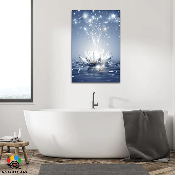 Zen White Lotus Flower Canvas Wall Art, Water Lily Bloom Picture, Lotus Flower Canvas Art Print, Calm Relax Poster, Meditation Spiritual Zen Flower Print for Yoga Spa Spiritual Room 28x40 inch