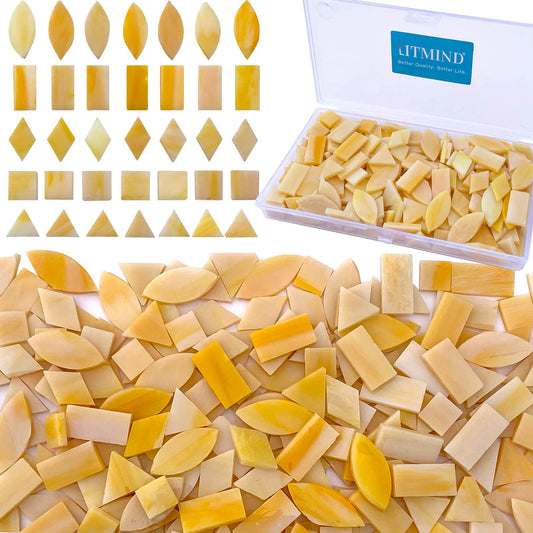 LITMIND Yellow Stained Glass Mosaic Tiles Kit for Crafts - 240 Pieces, 5 Shapes Mixed (Rectangle, Triangle, Rhombus, Square, Leaf) - Great for Mosaic Making Projects and Beginners