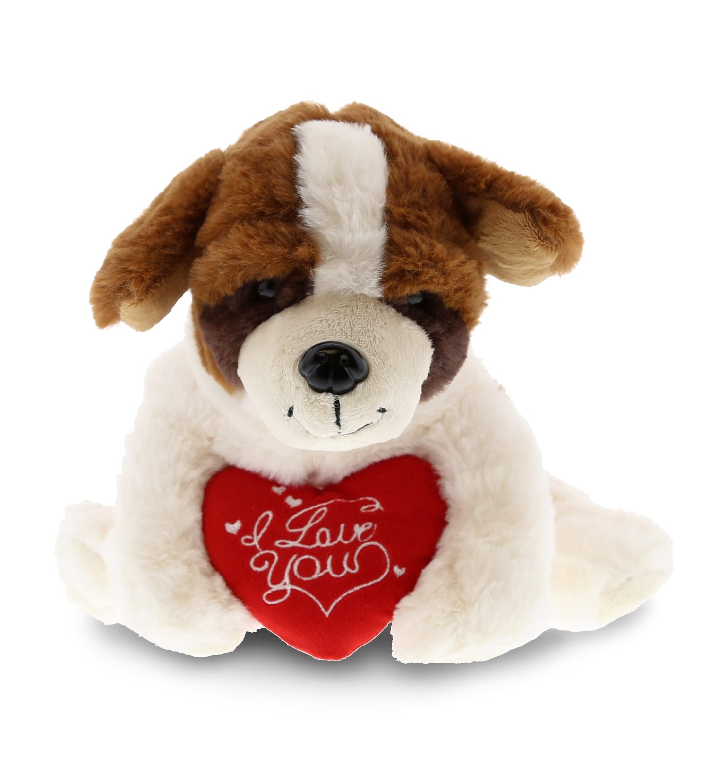 DolliBu I Love You Valentine Plush St. Bernard Dog - Cute Stuffed Animal with Red Heart and Name Personalization Gift for Valentines Day, Birthday, Anniversary, Romantic Date - 8 Inches