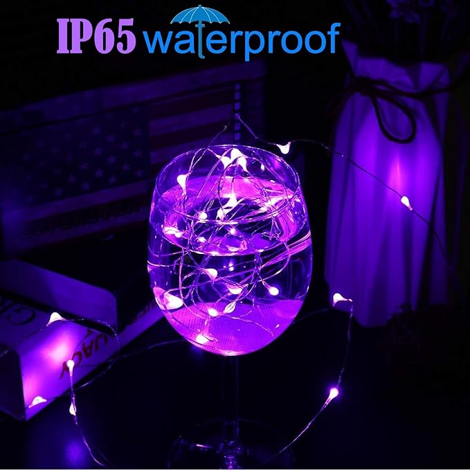 RUICHEN 20 Ft 120 LED USB Fairy String Lights with On/Off Switch, Waterproof Copper Wire Lights for Bedroom Wall Ceiling Wreath Crafts Christmas Halloween Party, Purple