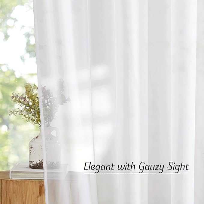 NICETOWN Soft Voile White Sheer Curtains 63 inches Long - Grommet Living Room Curtains Elagant & Airy Breathable Light Filtering Window Treatments for Bedroom, W42 x L63, 2 Panels