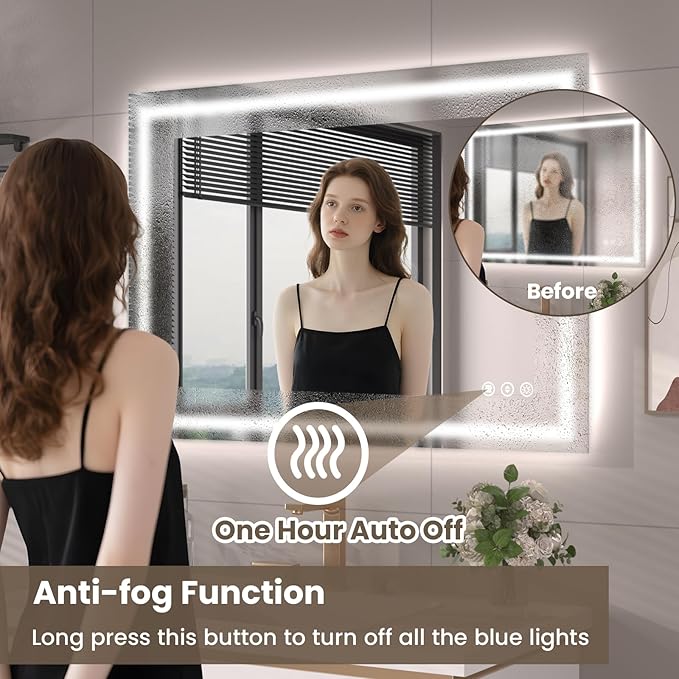32"X32" LED Bathroom Mirror with Front Lights and Backlit, Anti-Fog, Dimmable, Shatter-Proof Tempered Glass, Lighted Bathroom Vanity Mirror for Wall with 3 Colors, Memory Function
