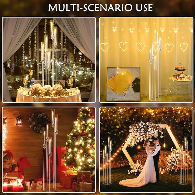 10pcs 5 Arm Candelabra Acrylic Clear Floor Candelabra for Wedding Decor Tall Candle Holder for Table Centerpiece Ceremony Party Home Decoration Fit 0.8 LED Candle
