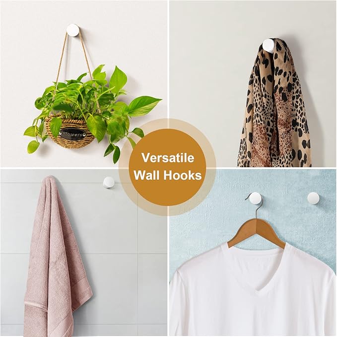 Wood Wall Hooks, 4 Pack White Decorative Coat Hooks Wall Mounted, Modern Hat Hooks Heavy Duty Entryway Wall Hangers for Hanging Purse, Towels, Clothes, Backpack