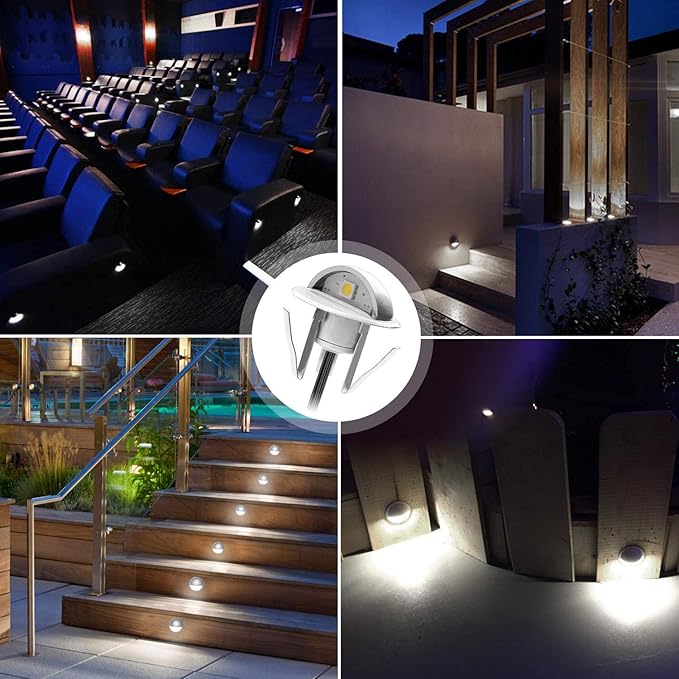 20 Pack LED Stair Lights Kit Low Voltage Waterproof IP65 Outdoor 1-2/5" Recessed Wood LED Deck Lighting Yard Garden Patio Step Landscape Pathway Decor Lamps, Cold White