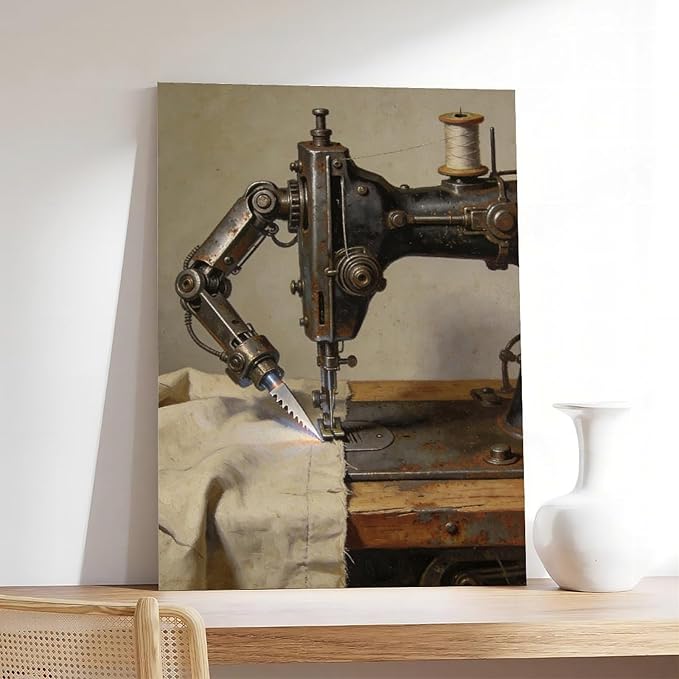Framed Steampunk Mechanical Sewing Machine Wall Art - Retro Industrial Workshop Poster for Home Office Studio Decor 24x36inch(60x90cm)