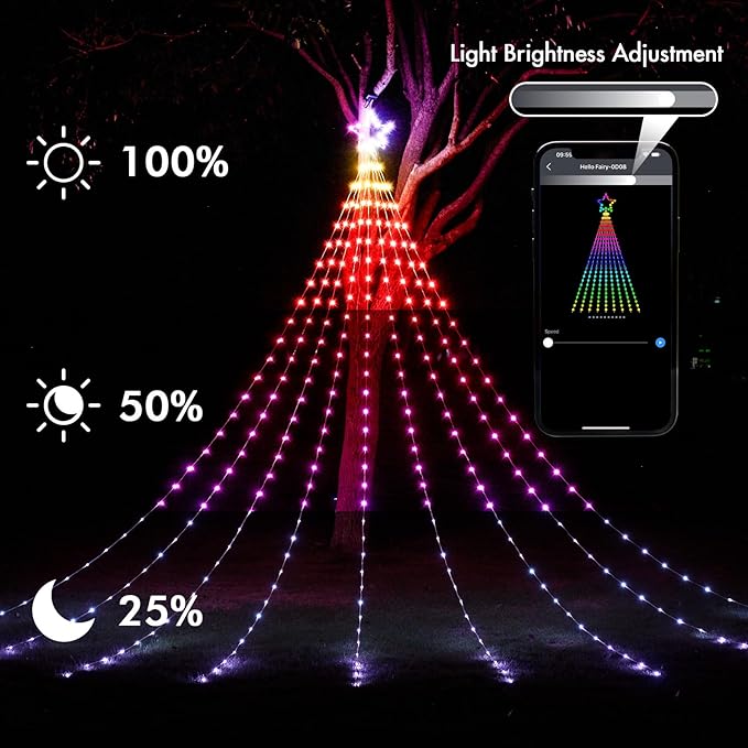 16.4FT Outdoor Christmas Decorations, Smart RGB Color Changing Christmas Hanging Waterfall String Lights, APP Remote Control, DIY Multi-Color Lightshow, Music Sync, Outside Xmas Lights Decor