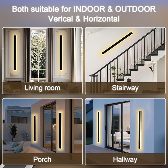 2 Pack Long Outdoor Led Wall Light for House,60 inch Modern Large Outdoor LED Wall Lights,Dimmable Outside Long Linear Light Fixture,Exterior Long Linear Light for Porch,Patio,Garage,Enterway