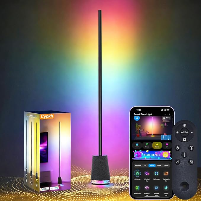 65in Smart Floor Lamp Plus with 36wBluetooth Speaker RGB+ICWW 16 Million Colors LED & Music Sync Alexa & Google Voice Control Corner Light for Living Room Bedroom 1600 Lumens Standing lamp