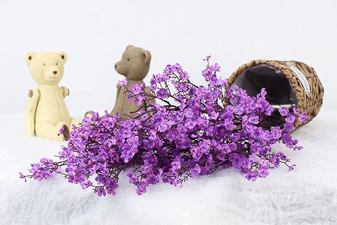 JAKY-Global Babys Breath Fabric Cloth Artificial Flowers 6 Bundle European Fake Silk Plants Decor Wedding Party Decoration Bouquets Real Touch DIY Home Garden(Purple)