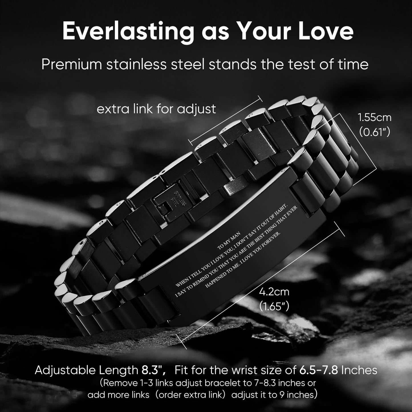 VNOX Anniversary Bracelet Gifs for Him - Black Stainless Steel Love Quote Link Bracelet for Man,Bracelet Love Message Gift Card for Him,Valentine Days Christmas Birthday Gift Ideas for Him