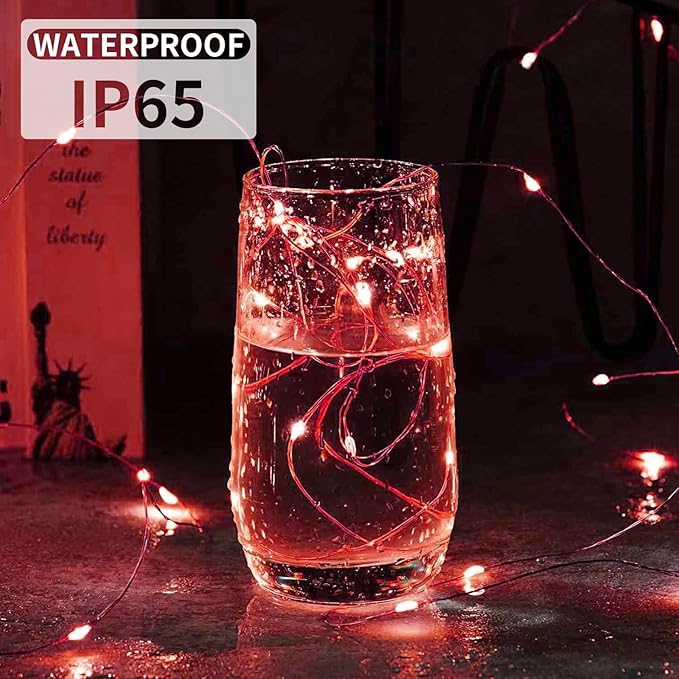 Aogist 100 Pack Fairy Lights 3 Modes 7ft 20 LED Waterproof,Battery Operated Silver Wire Firefly Starry Moon Mini String Lights for Mason Jars Christmas DIY Crafts Wedding Party Bedroom,Red