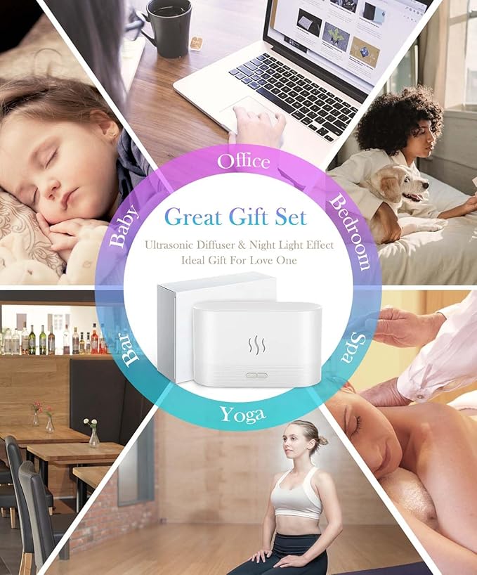 Essential Oil Diffuser,Humidifier with 7 Colors Flame Light,180ml Air Humidifiers for Bedroom, Home, Office, Gifts - Portable,Auto-Off Protection,4 Modes Mist(Black)