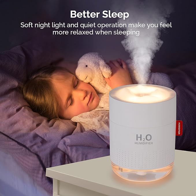 Portable Mini Humidifier, 500ml Small Cool Mist Humidifier, USB Personal Desktop Humidifiers for Baby Bedroom Travel Office Home, Auto Shut-Off, 2 Mist Modes, Super Quiet, White