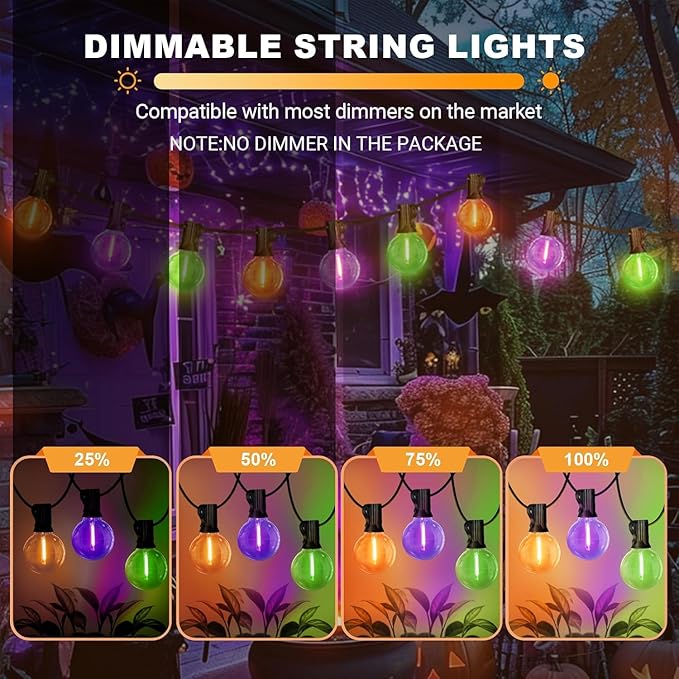 LAMPHOME Globe Outdoor Halloween String Lights, 4 Pack 26FT Patio Lights with 12+1 Edison Shatterproof Bulbs, Connectable Dimmable Waterproof for Backyard Porch Halloween Decor, Orange Green Purple