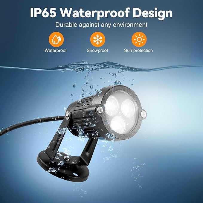 LemonBest Landscape Lights - Low Voltage Outdoor Landscape Spotlight - Waterproof LED Landscape Lights for Yard Garden Patio Driveway House Cool White