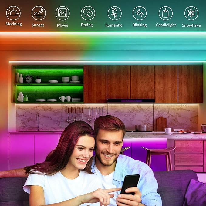 Nexillumi LED Lights for Bedroom 130 ft (2 Rolls of 65.6ft) Music Sync Color Changing Led Strip Lights (APP+Remote Control)，Permanent Outdoor Lights for House Christmas All Holiday Decorations