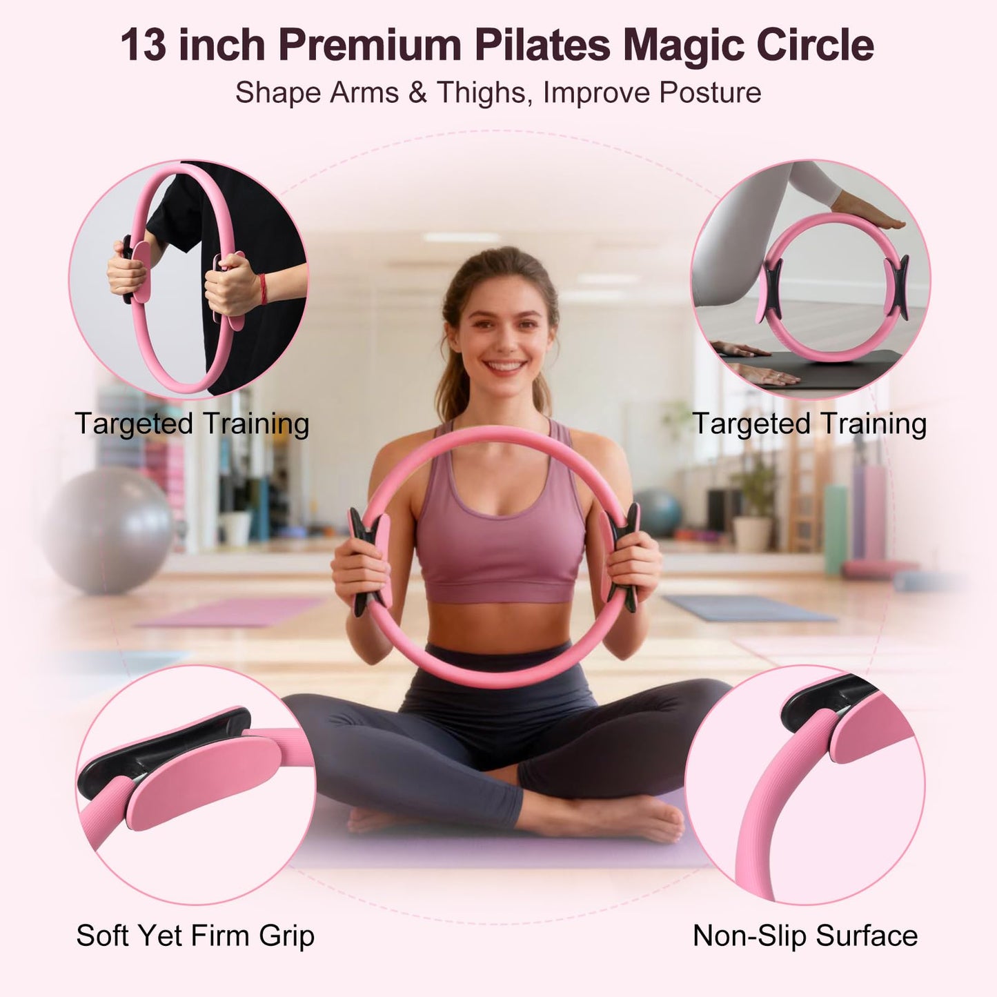 TSPFUI Pilates Ring Kit for Women,Pilates Equipment with Pilates Ring and Ball, 5 Resistance Bands,Yoga Block,Workout Guide Included，Full-Body Pilates Workout Equipment Suitable for Beginners