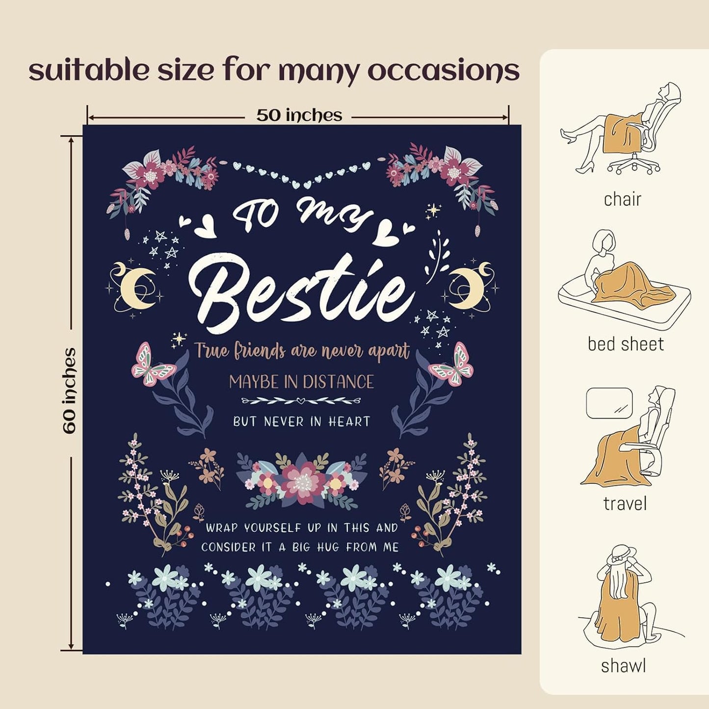 Bestie Gifts for Women on Christmas - Best Friend Blanket Gift 60 x 50 Inch - Bestie Gift, Best Friend Happy Birthday Gifts - Friendship Flannel Throw Blanket Thinking of You Far Away Gifts