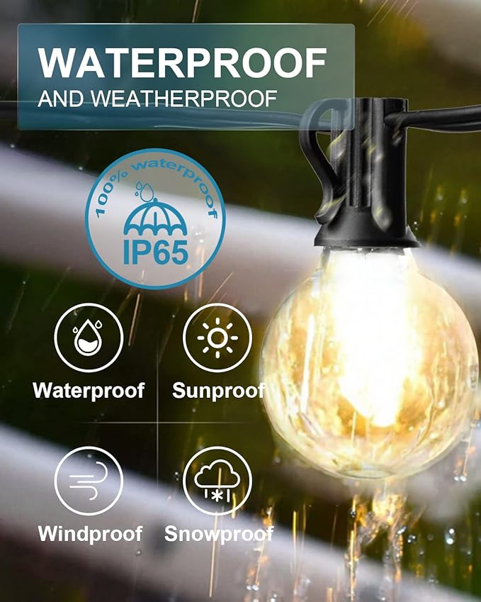 Lightdot 50FT Outdoor String Lights, LED Bistro String Lights with Shatterproof G40 Bulbs, 2700K Dimmable, Waterproof Hanging Lights for Porch, Party, Garden, Backyard, Balcony - ETL Listed