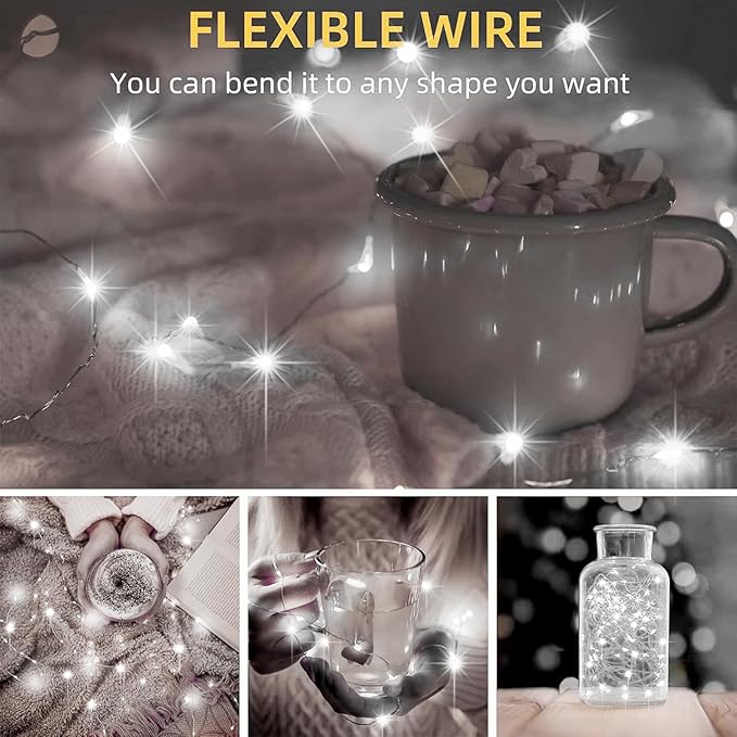 LAMPHOME 100 LED White Fairy Lights Battery Operated, Mini Battery Powered Copper Wire Starry String Lights,Light Length 32.5Ft, Multi Functions & Timer, with Remote Indoor/Outdoor use