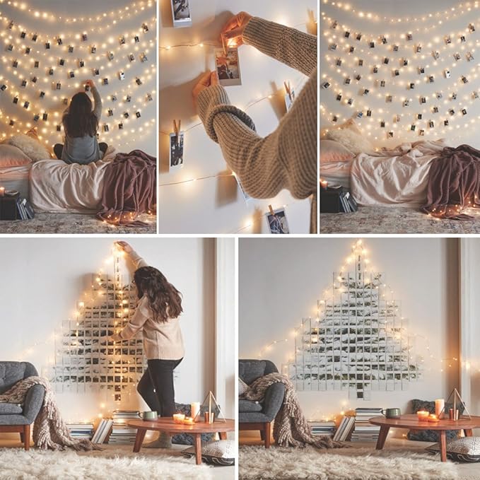 RUICHEN 20 Ft 120 LED USB Fairy String Lights with On/Off Switch, Waterproof Copper Wire Lights for Bedroom Wall Ceiling Wreath Crafts Christmas Wedding Party, Warm White, 2 Pack