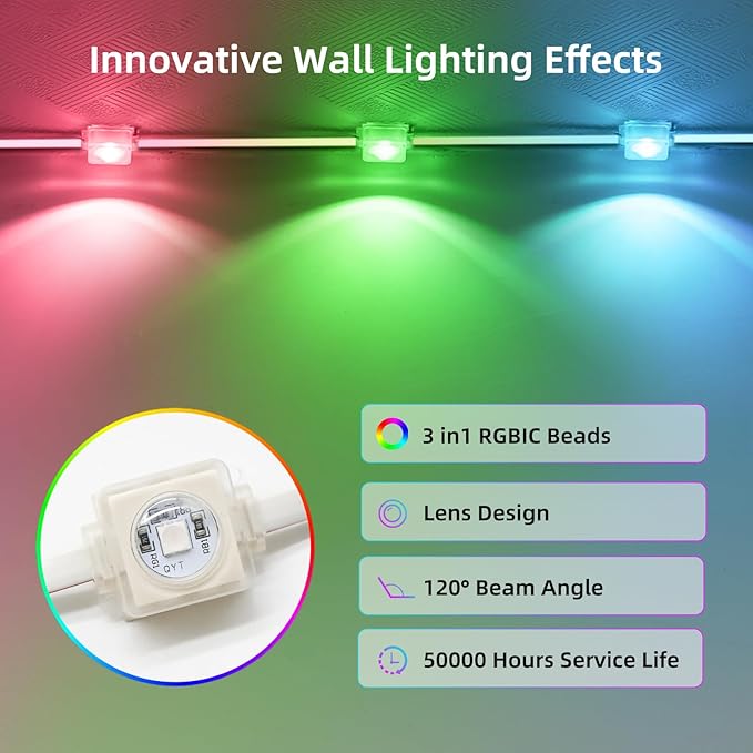 Permanent Outdoor Lights for House,120ft Smart Eave Light with 72 LED,DIY RGB+IC Outdoor Lights for Christmas Party Daily Decorations,IP67,Alexa & Google Assistant Compatible