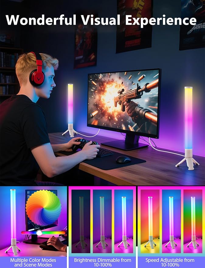 DAYBETTER 360° Smart LED Light Bars, TV Backlight with Music Sync and Scene Modes, RGB Light Bars with 16 Million Colors, 3 Modes Control, Mood Lighting, Gaming Light Bar for Room, Monitor, PC, Desk