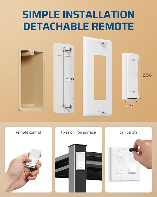 DEWENWILS Remote Control Outlet, Magnetic Wireless Light Switch, No Wiring Decorator Rocker Wall Switch, 100FT RF Signal, 15A/1875W Mini Remote Outlet Plug for Lamp, Christmas Decoration