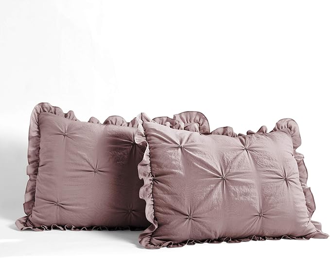 Lush Decor Ravello Pintuck Ruffle Skirt Bedspread Set - Luxe 3 Piece Ruffled Bedding Set - Traditional Glam & Farmhouse Inspired Bedroom Decor - King, Woodrose