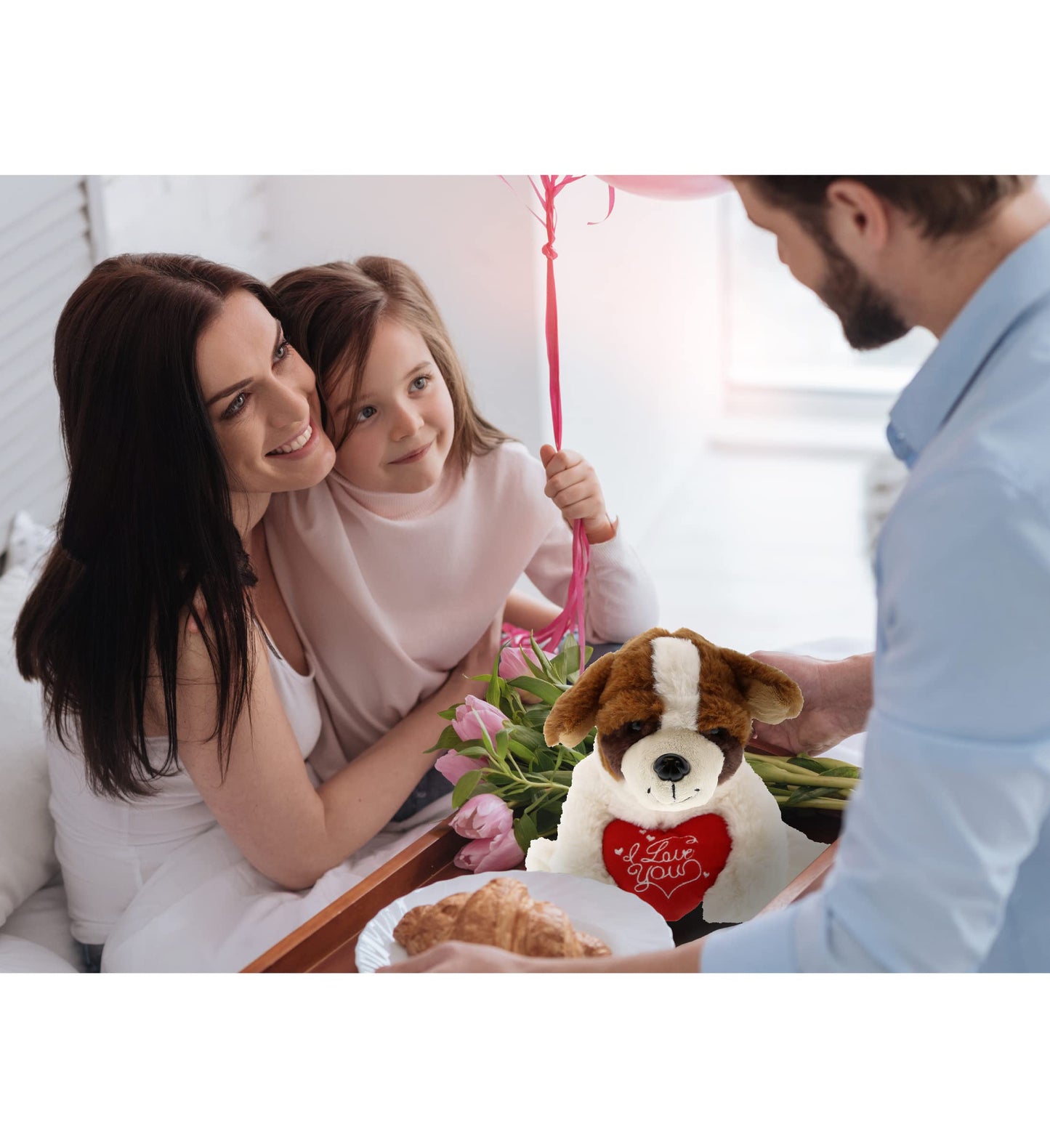 DolliBu I Love You Valentine Plush St. Bernard Dog - Cute Stuffed Animal with Red Heart and Name Personalization Gift for Valentines Day, Birthday, Anniversary, Romantic Date - 8 Inches