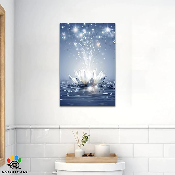 Zen White Lotus Flower Canvas Wall Art, Water Lily Bloom Picture, Lotus Flower Canvas Art Print, Calm Relax Poster, Meditation Spiritual Zen Flower Print for Yoga Spa Spiritual Room 24x36 inch