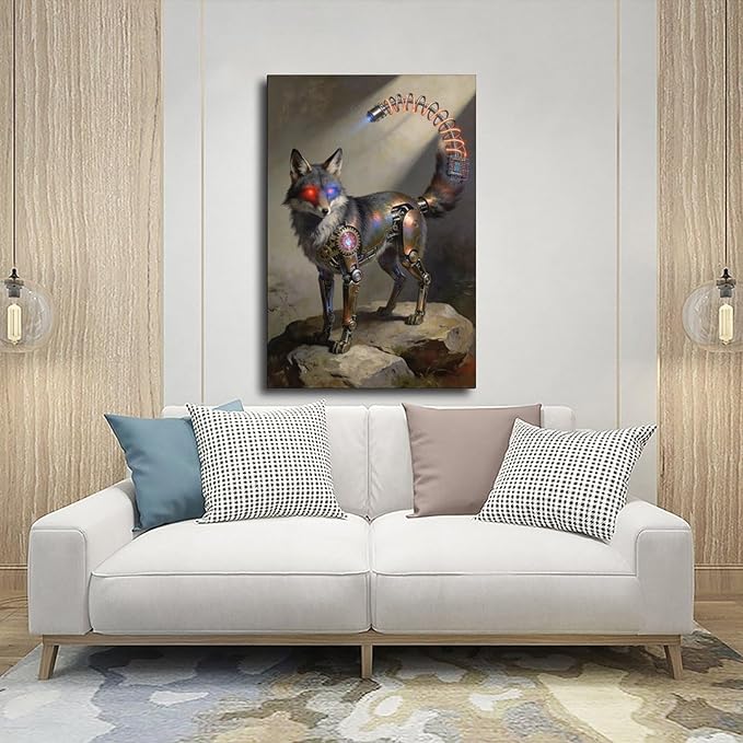 Framed Steampunk Fantasy Wall Art for Modern Living Room TV Wall Futuristic Industrial Style Decor Statement Artwork 16x24inch(40x60cm)