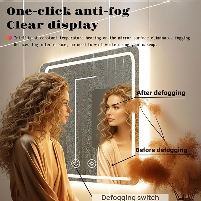 LTFUUAI 20"X28" LED Bathroom Mirror with Lights, Smart Touch 3-Color Dimming Lighted Vanity Mirror Wall Mounted, Anti-Fog Shatterproof with Front & Back Light, for Bathroom Vanity
