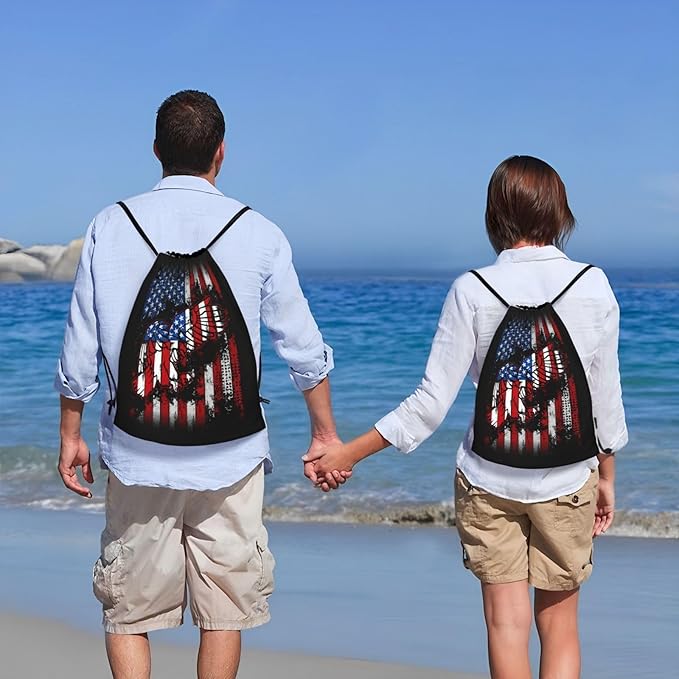 Eagle Outline Drawstring Backpack American Flag Gym Drawstring Bag Patriotic Gift for Independence Day Veterans Day Memorial Day, 4th of July Party Favor Goodies Storage Bags, 3112036