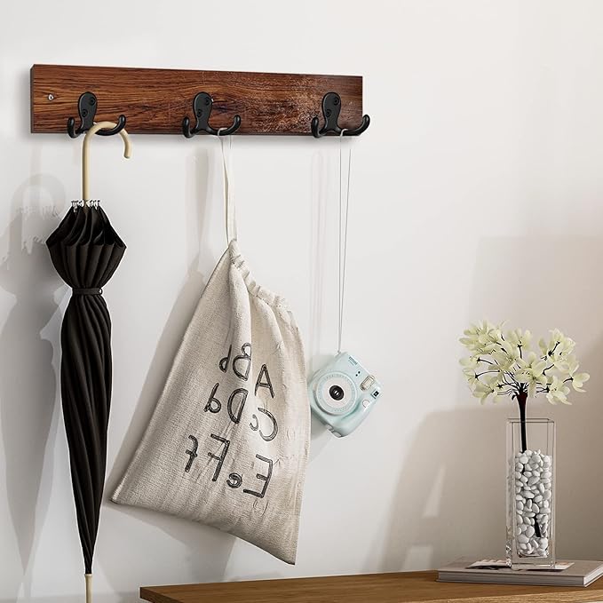IBosins 16 Pack Heavy Duty Double Prong Coat Hooks Wall Mounted with 32 Screws Retro Double Hooks Utility Hooks for Coat, Scarf, Bag, Towel, Key, Cap, Cup, Hat(Black)