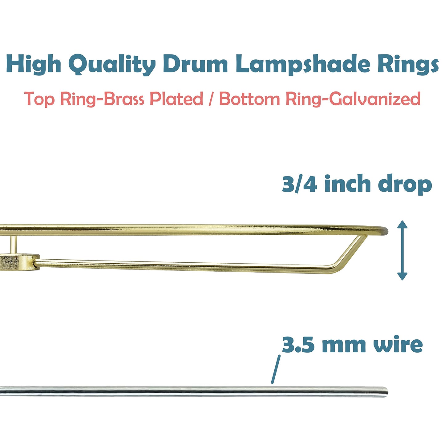 Aspen Creative 20102-11, Metal DIY Drum Lamp Shade Strong Ring, US Style Spider that Connects to Lamp Harp, Top Ring-Brass Plated/Bottom Ring-Galvanized, 10" Diameter Ring"
