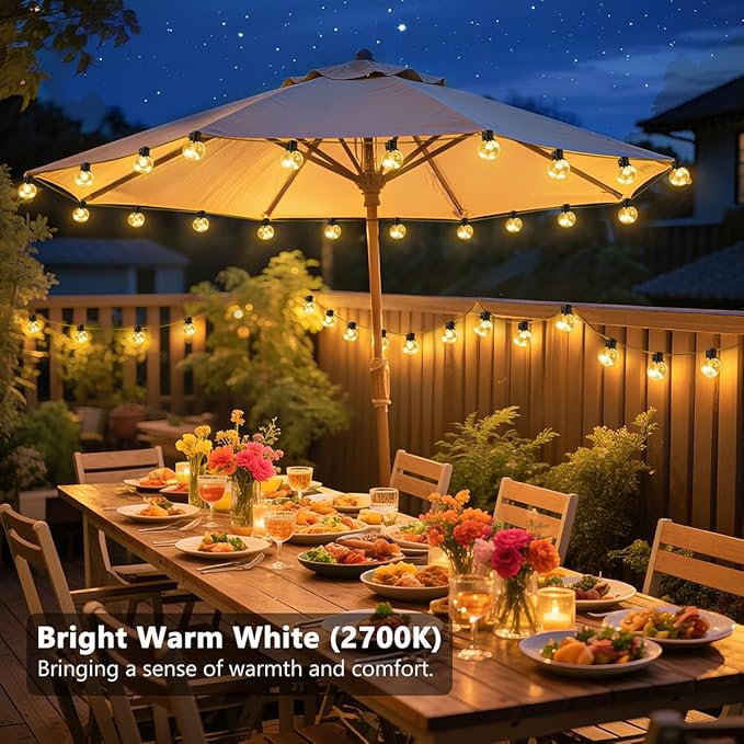 Outdoor String Lights Battery Operated, 22ft 20 G40 Warm White LED Bulbs Hanging Lights Dimmable with Timer, IP65 Waterproof & Globe Bulb Shatterproof for Indoor Patio Backyard Balcony Decor