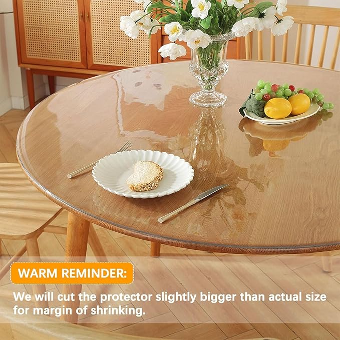 36 Inch 3ft Round Clear Table Protector Tablecloth Cover Desk Top Pad Mat for Glass Furniture Coffee Marble End Bed Sofa Side Bistro Bar Night Stand Dinner Dining Room Table Thick Plastic PVC Vinyl