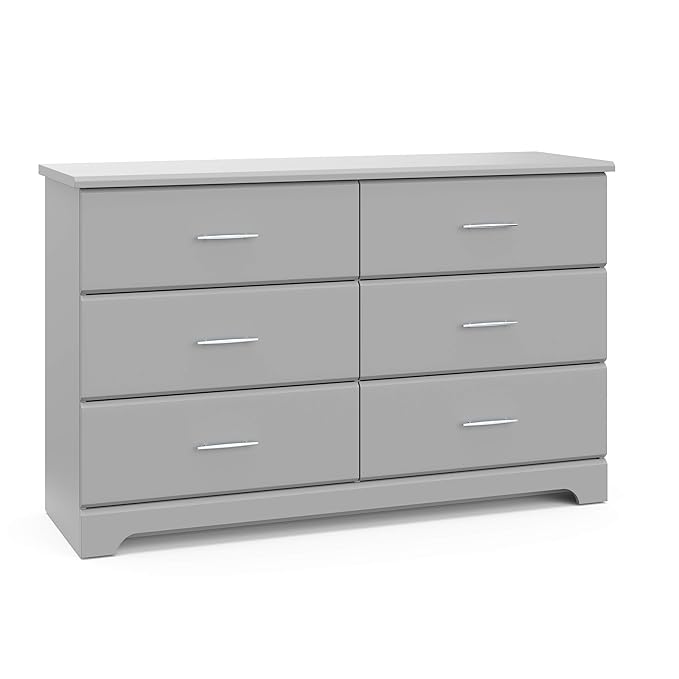 Storkcraft Brookside 6-Drawer Dresser (Pebble Gray) – GREENGUARD Gold Certified, Gray Dresser for Bedroom, Kids & Nursery Storage Chest, Safety Interlocking Drawers, Pre-Installed Tracks, Kids Chest