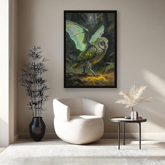 Framed Cyber Fantasy Wall Art for Living Room And Home Office Modern Sci Fi Nature Inspired Decor 12x18in